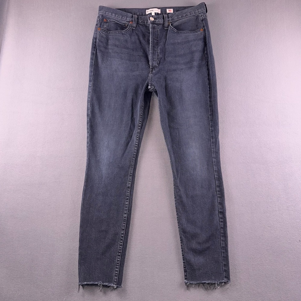 RE/DONE Originals High Rise Ankle Crop‎ Skinny Jeans Worn Black 32 721-3WHRAC